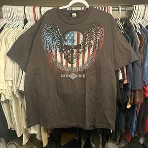 Harley-Davidson American Flag Winged Skull Graphic Tee 2XL Panama City Beach